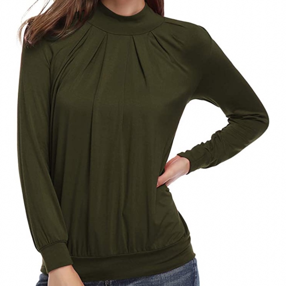 Long Sleeve Scoop Neck Twisted Pleated Tops Blouse